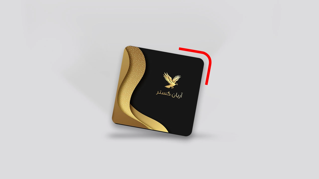 کارت ویزیت مربع لمینت برجسته مخملی طلاکوب
